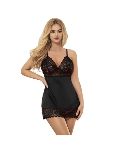 SUBBLIME - BABYDOLL WITH FLORAL PRINT CHEST BLACK S/M