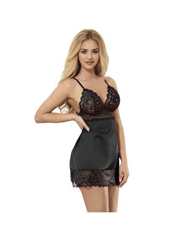 SUBBLIME - BABYDOLL WITH FLORAL PRINT CHEST BLACK S/M