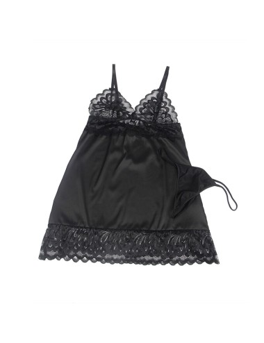 SUBBLIME - BABYDOLL WITH FLORAL PRINT CHEST BLACK S/M
