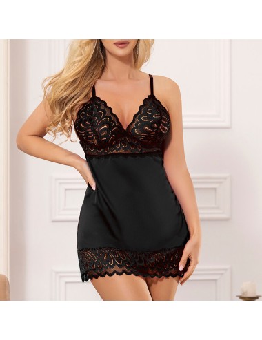 SUBBLIME - BABYDOLL WITH FLORAL PRINT CHEST BLACK S/M