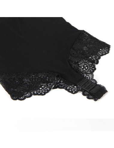 SUBBLIME - BLACK FLORAL LACE DETAIL TEDDY S/M