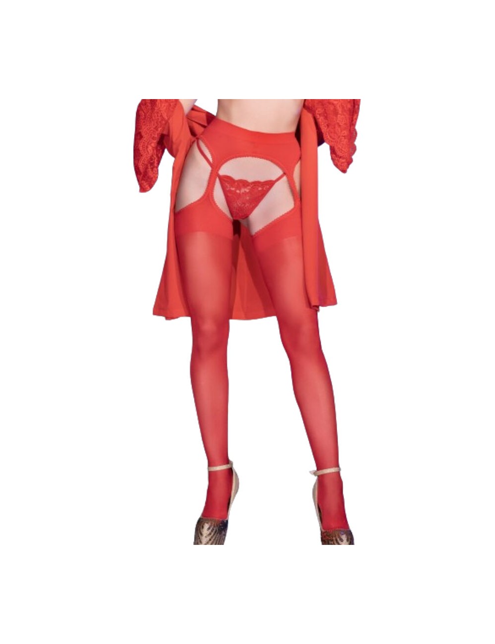 CHILIROSE - CR 4312 GARTER STOCKINGS RED S/M