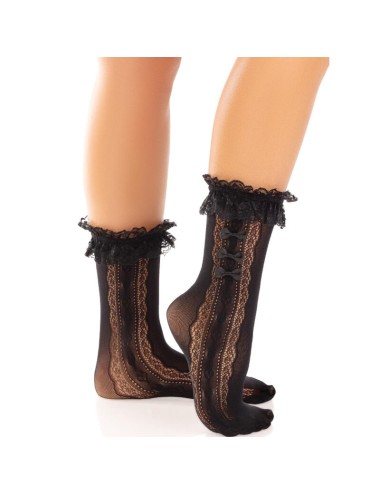 LEG AVENUE - ANKLE SOCKS WITH RUFFLES BLACK