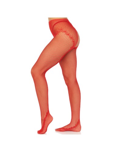 LEG AVENUE - CROTCHLESS FISHNET STOCKINGS RED