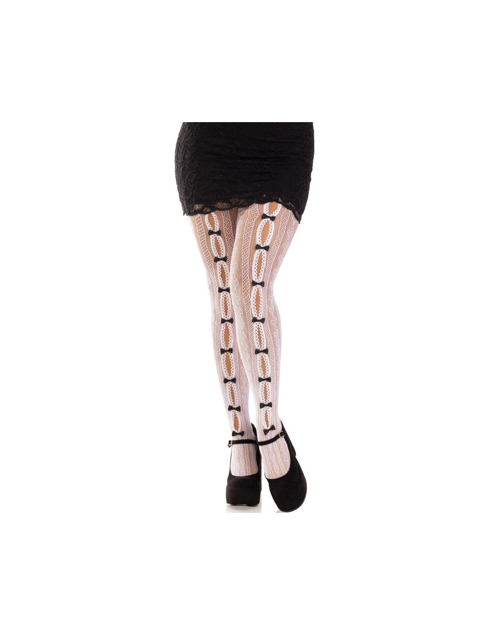 LEG AVENUE - STOCKINGS WITH OPENINGS HEART & BOWS WHITE