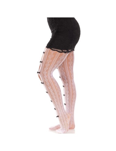 LEG AVENUE - STOCKINGS WITH OPENINGS HEART & BOWS WHITE