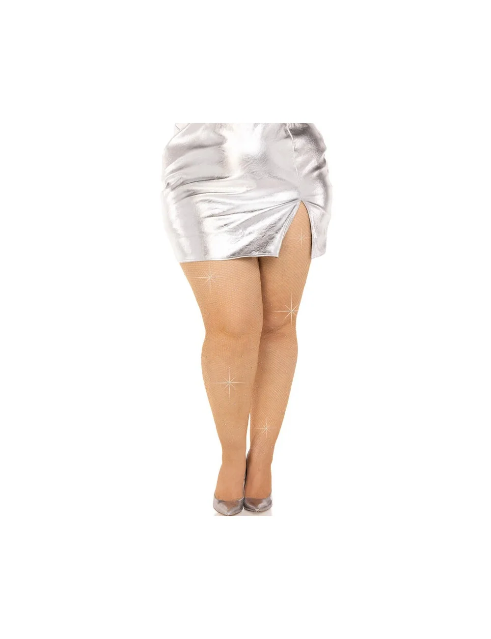 LEG AVENUE - CRYSTALIZED MESH STOCKINGS CARAMEL PLUS SIZE LEG AVENUE - CRYSTALIZED MESH STOCKINGS CARAMEL PLUS SIZE