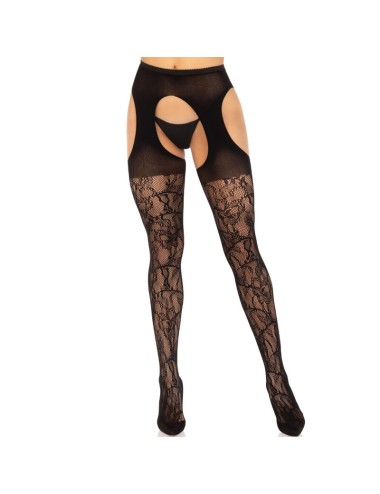 LEG AVENUE - LACE GARTER STOCKINGS BLACK