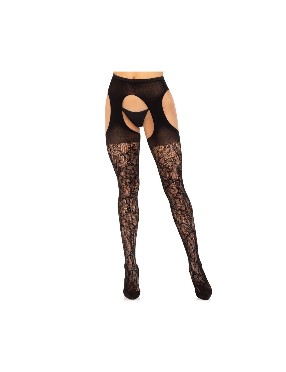 LEG AVENUE - LACE GARTER STOCKINGS BLACK