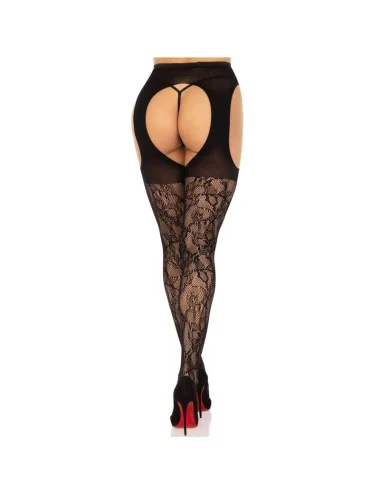 LEG AVENUE - LACE GARTER STOCKINGS BLACK
