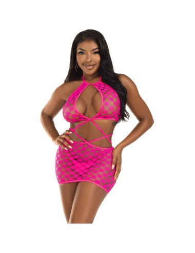 LEG AVENUE - MINI DRESS WITH OPENINGS FUCHSIA ONE SIZE
