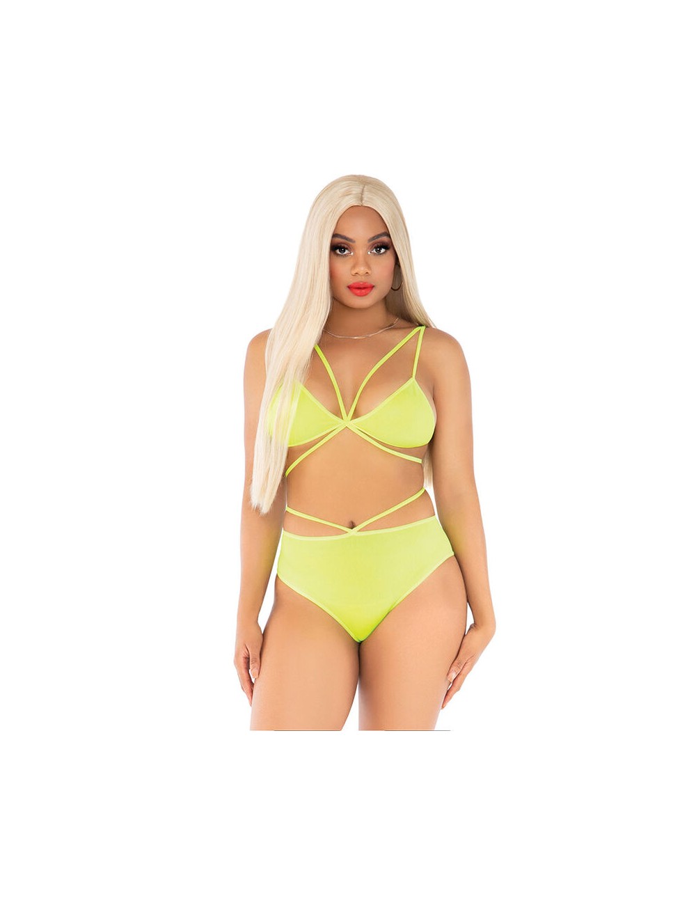 LEG AVENUE - TOP & PANTIES YELLOW WITH STRAPS