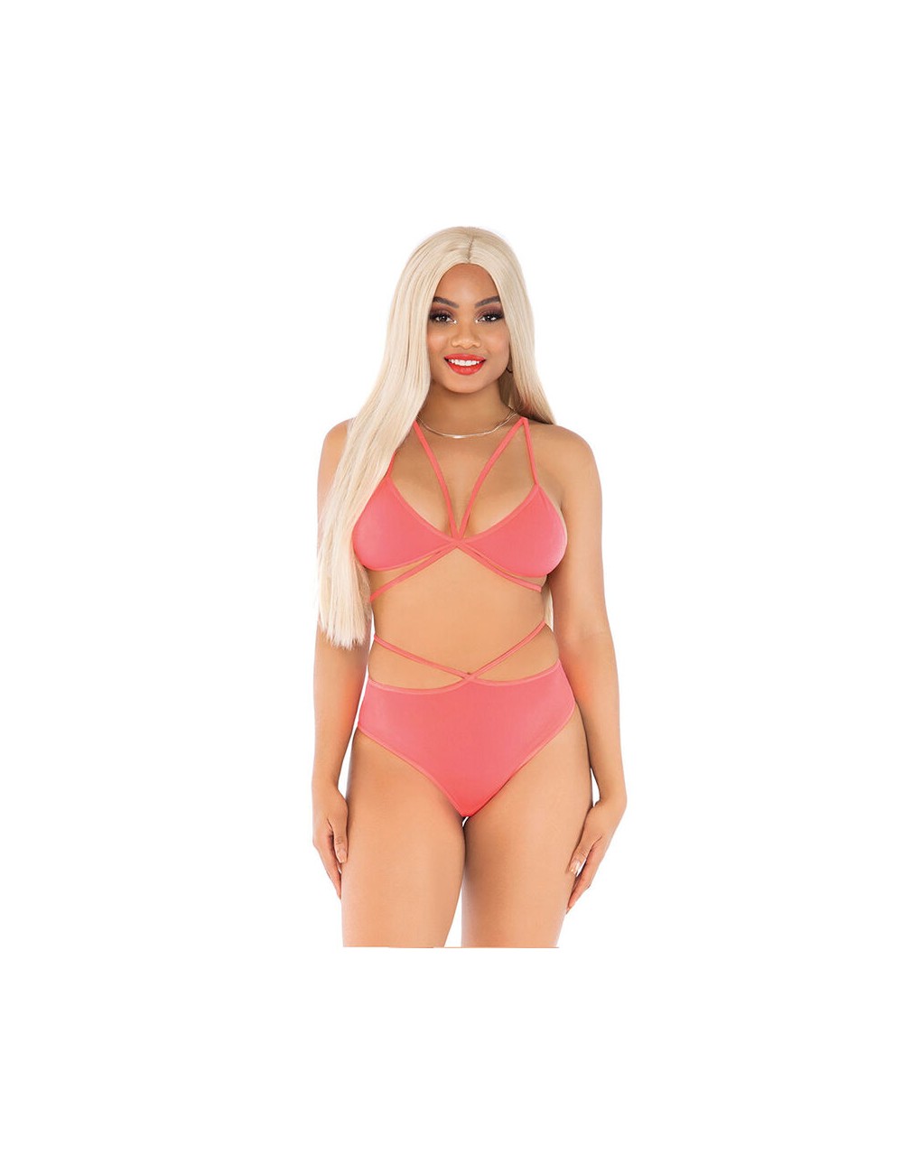 LEG AVENUE - TOP & PANTIES CORAL WITH STRAPS LEG AVENUE - TOP & PANTIES CORAL WITH STRAPS