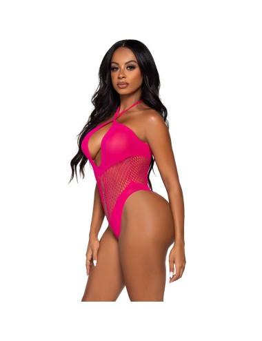 LEG AVENUE - OPEN & CROSSED NECKLINE BODYSUIT FUCHSIA