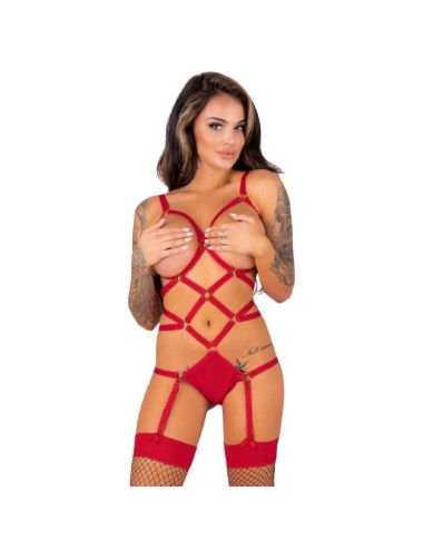 LIVCO CORSETTI FASHION - THIARA LC 20213 SET BODY + STOCKINGS RED S/M