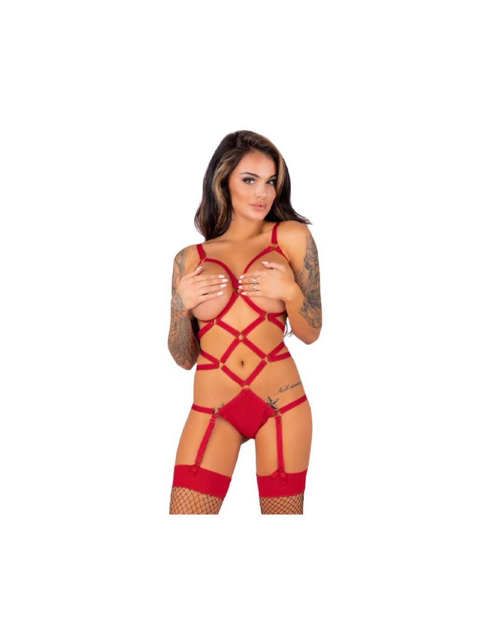 LIVCO CORSETTI FASHION - THIARA LC 20213 SET BODY + STOCKINGS RED S/M