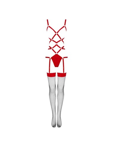 LIVCO CORSETTI FASHION - THIARA LC 20213 SET BODY + STOCKINGS RED S/M