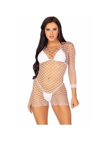 LEG AVENUE - LONG SLEEVE NET DRESS WHITE ONE SIZE