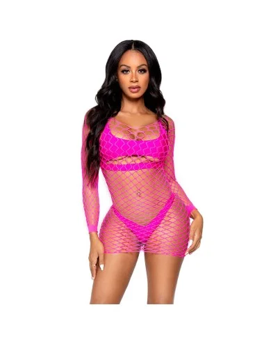 LEG AVENUE - LONG SLEEVE NET DRESS FUCHSIA ONE SIZE