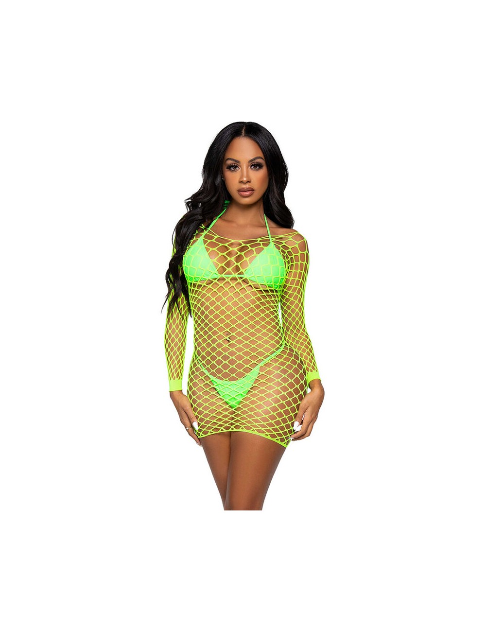 LEG AVENUE - LONG SLEEVE NET DRESS GREEN ONE SIZE LEG AVENUE - LONG SLEEVE NET DRESS GREEN ONE SIZE