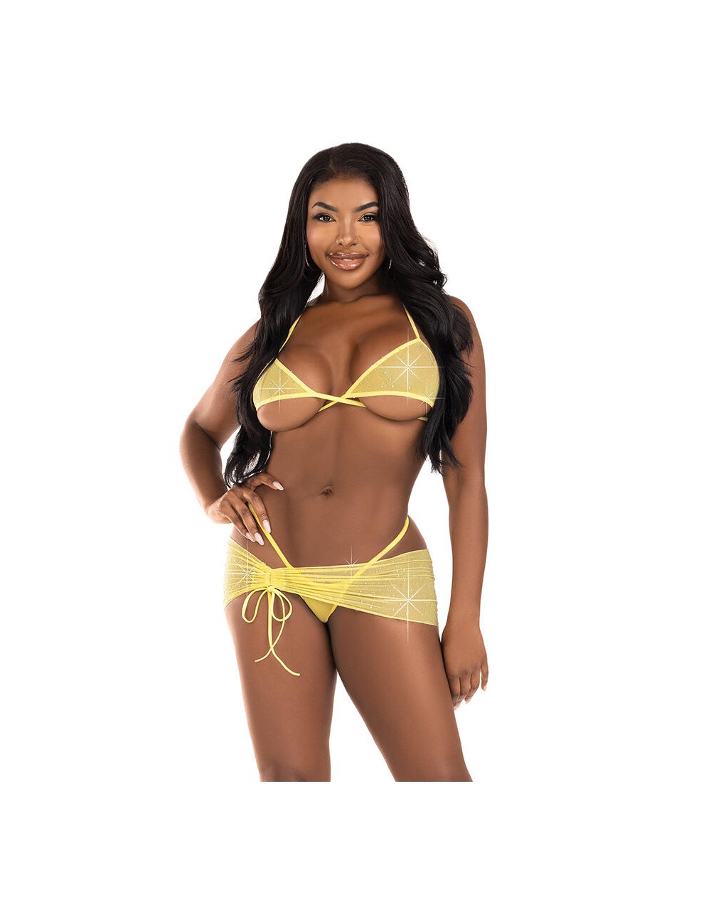 LEG AVENUE - THREE PIECES DIAMONDS SET YELLOW S/M