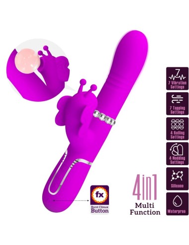 PRETTY LOVE - MULTIFUNCTION RABBIT VIBRATOR 4 IN 1 BUTTERFLY FUCHSIA