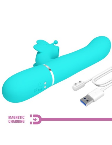 PRETTY LOVE - MULTIFUNCTION RABBIT VIBRATOR 4 IN 1 BUTTERFLY AQUA GREEN