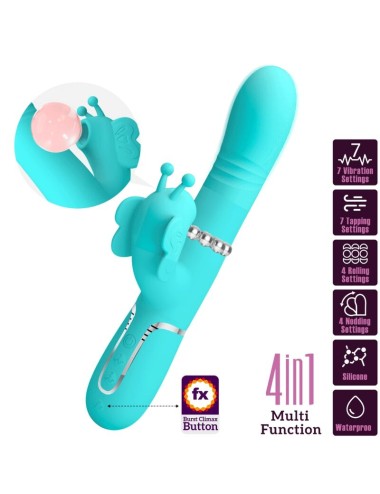 PRETTY LOVE - MULTIFUNCTION RABBIT VIBRATOR 4 IN 1 BUTTERFLY AQUA GREEN