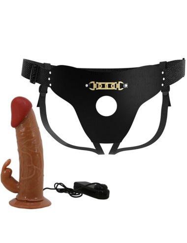 PRETTY LOVE - MARION HARNESS UNIVERSAL BRIEFS WITH VIBRATION DILDO 19 CM BROWN
