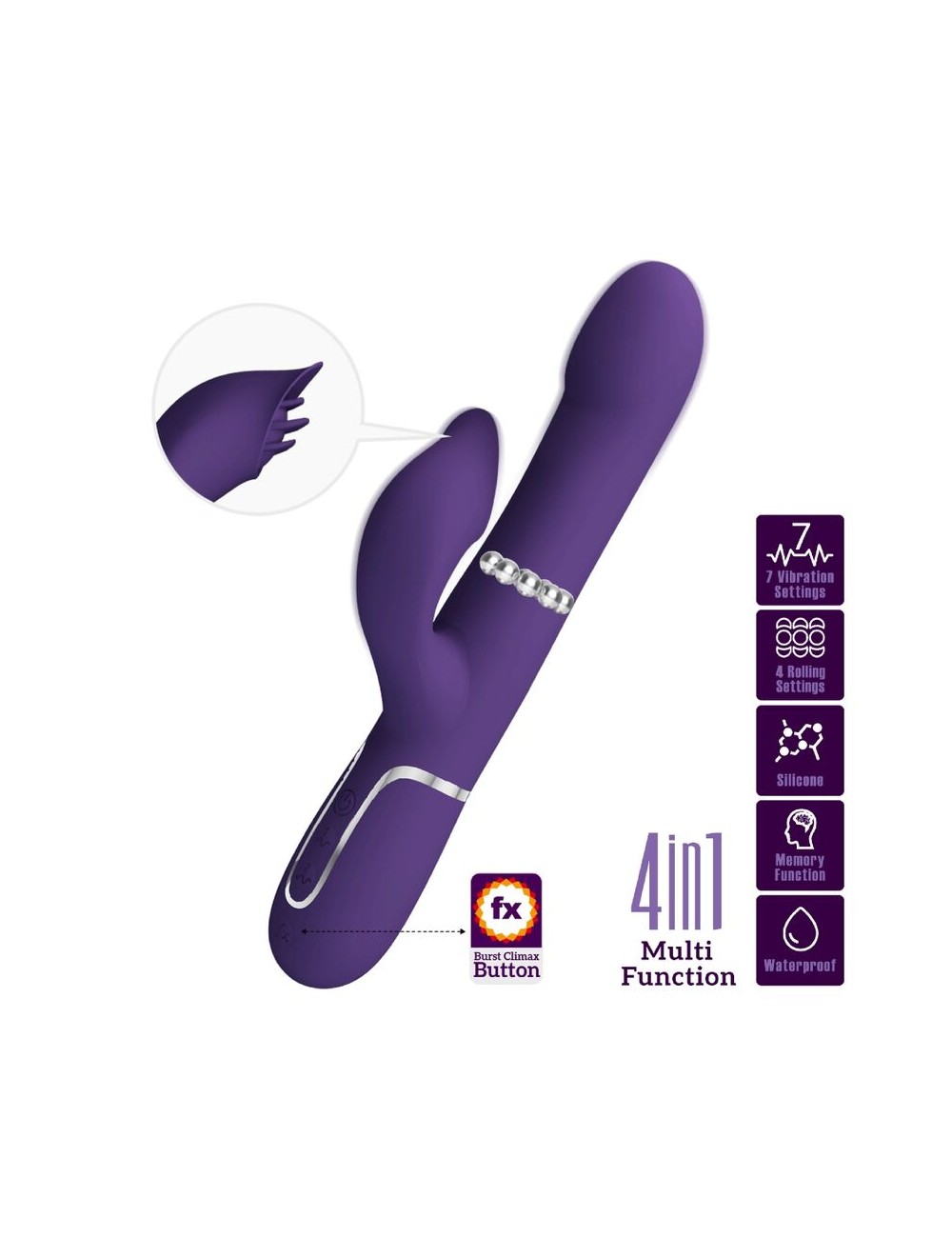 PRETTY LOVE - ZALIN RABBIT VIBRATOR PEARLS 4 IN 1 PURPLE