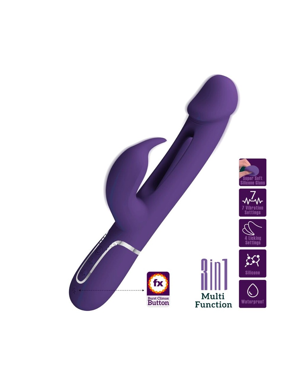PRETTY LOVE - KAMPAS RABBIT 3 IN 1 MULTIFUNCTION VIBRATOR WITH TONGUE VIOLET