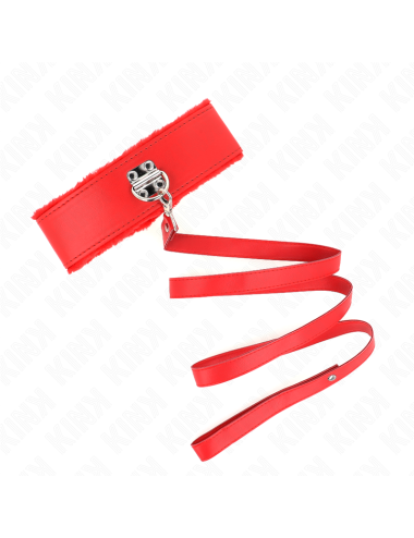 KINK - NECKLACE WITH LEASH 116 CM WITH SILVER STUDS MODEL 4 RED ADJUSTABLE 40-48 CM X 6 CM
