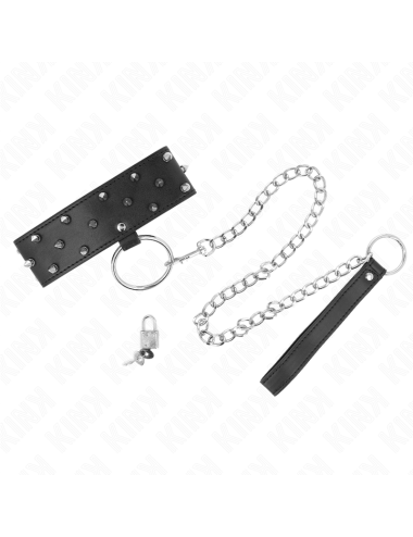 KINK - NECKLACE WITH LEASH 65 CM WITH SILVER STUDS MODEL 5 ADJUSTABLE 36-43 CM X 5 CM