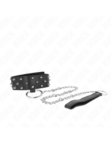 KINK - NECKLACE WITH LEASH 65 CM WITH SILVER STUDS MODEL 5 ADJUSTABLE 36-43 CM X 5 CM