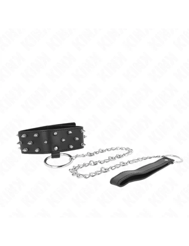 KINK - NECKLACE WITH LEASH 65 CM WITH SILVER STUDS MODEL 5 ADJUSTABLE 36-43 CM X 5 CM