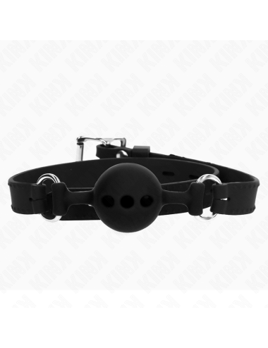 KINK - FULL SILICONE GAG 55 x 2 CM WITH 4 CM BALL SIZE S BLACK ADJUSTABLE 35-51 CM