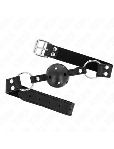 KINK - BREATHABLE BALL 4 CM GAG WITH DOUBLE RIVET MODEL 1 BLACK 62.5 x 2.5 CM ADJUSTABLE 42-58 CM