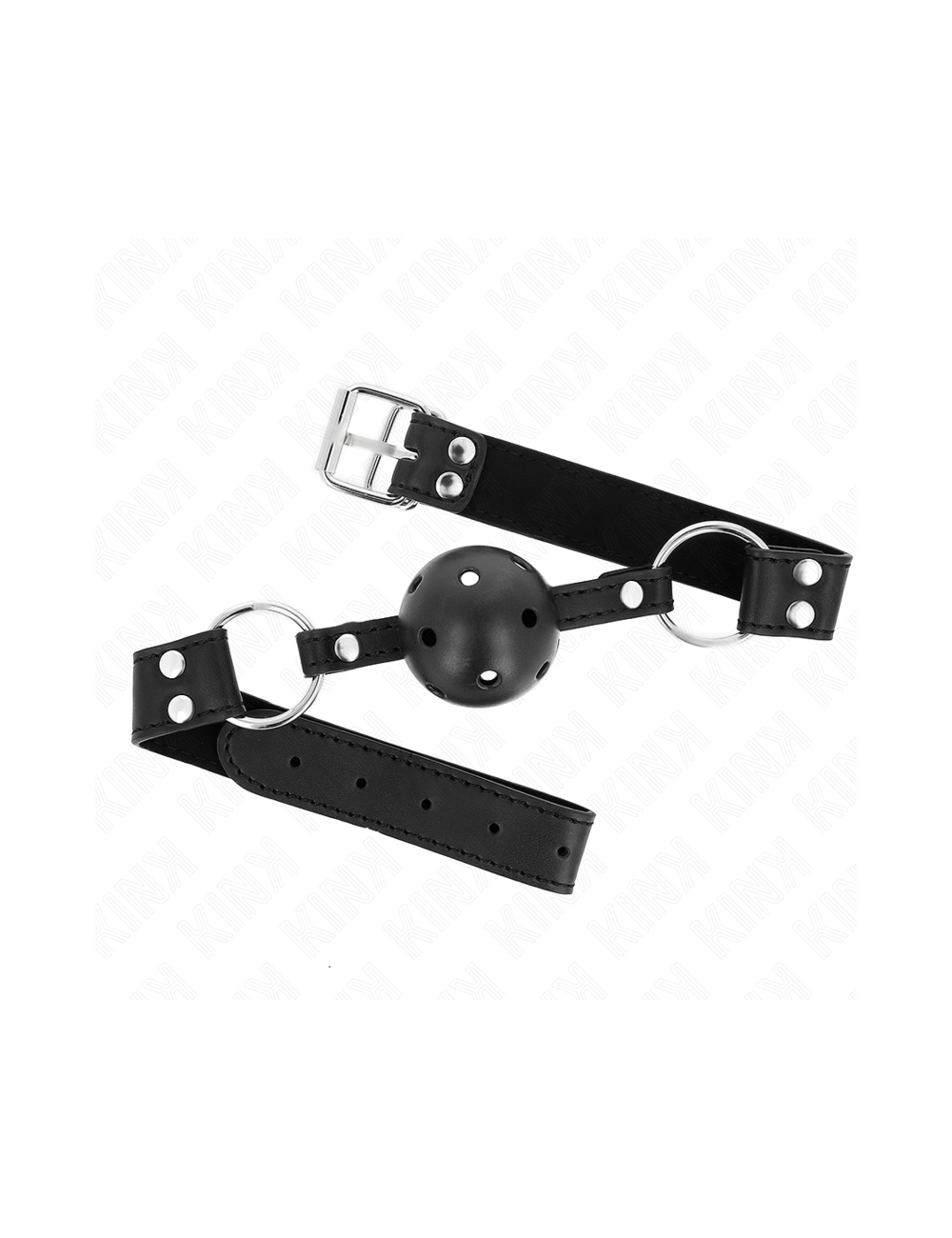 KINK - BREATHABLE BALL 4 CM GAG WITH DOUBLE RIVET MODEL 1 BLACK 62.5 x 2.5 CM ADJUSTABLE 42-58 CM