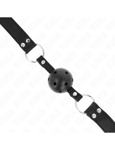 KINK - BREATHABLE BALL 4 CM GAG WITH DOUBLE RIVET MODEL 1 BLACK 62.5 x 2.5 CM ADJUSTABLE 42-58 CM