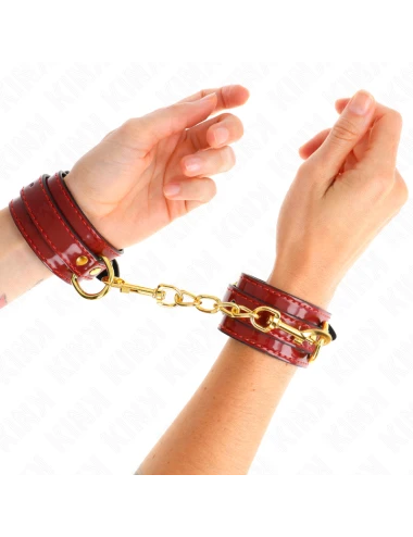 KINK - JOANNA ANGEL WRIST CUFFS RED ADJUSTABLE WITH GOLD CHAIN 16.5-26 CM X 4 CM