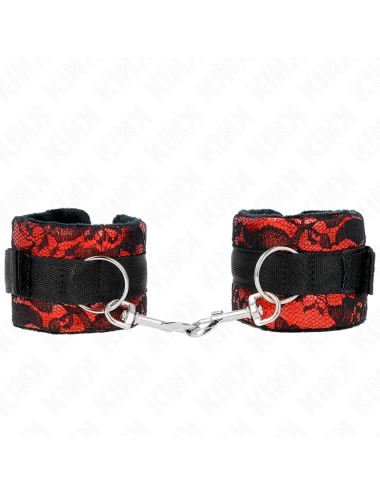 KINK - SHORT VELVET LACE WRIST RESTRAINTS AND NYLON BIND RED / BLACK 23 X 6.5 CM