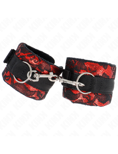 KINK - SHORT VELVET LACE WRIST RESTRAINTS AND NYLON BIND RED / BLACK 23 X 6.5 CM