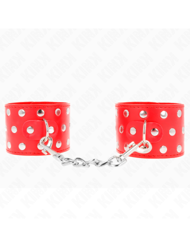 KINK - WRIST RESTRAINTS WITH SNAP FASTEN FULL OF RIVETS RED ADJUSTABLE 19-24 CM X 5.5 CM