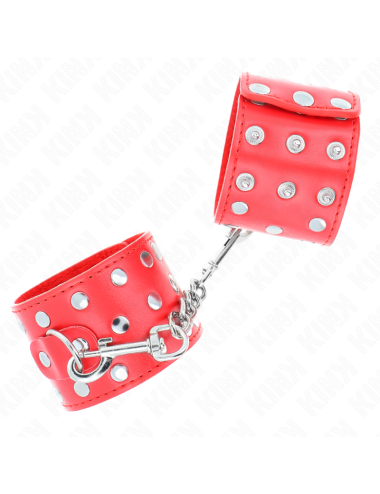 KINK - WRIST RESTRAINTS WITH SNAP FASTEN FULL OF RIVETS RED ADJUSTABLE 19-24 CM X 5.5 CM