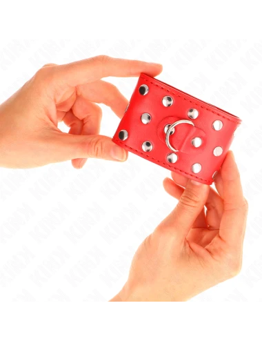 KINK - WRIST RESTRAINTS WITH SNAP FASTEN FULL OF RIVETS RED ADJUSTABLE 19-24 CM X 5.5 CM