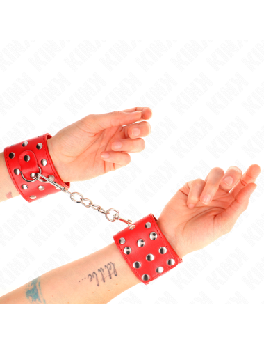 KINK - WRIST RESTRAINTS WITH SNAP FASTEN FULL OF RIVETS RED ADJUSTABLE 19-24 CM X 5.5 CM