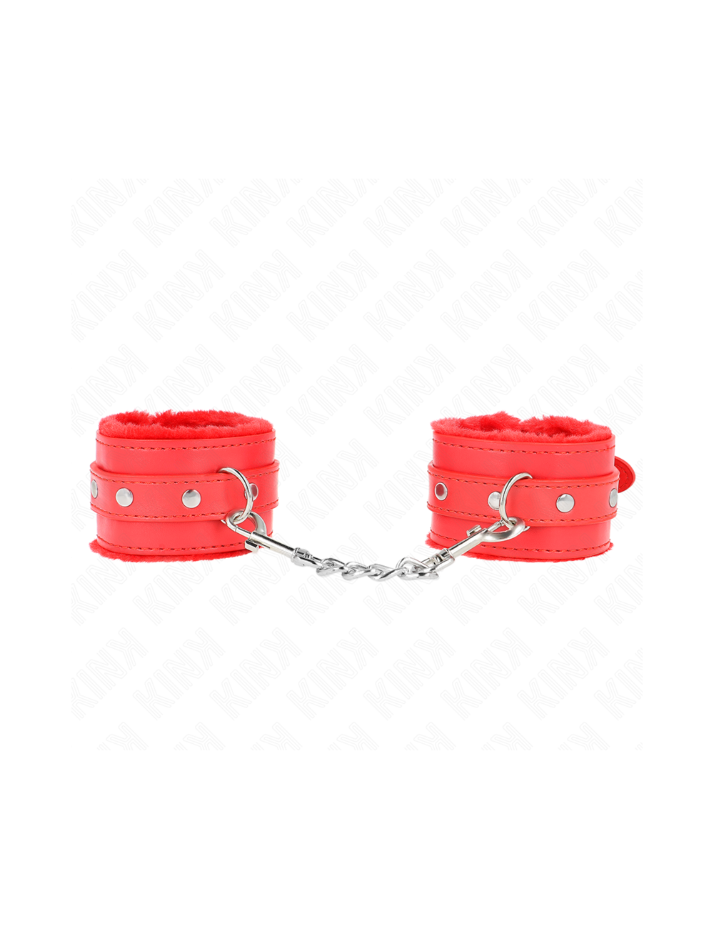 KINK - PREMIUM FUR LINED WRIST RESTRAINTS RED WITH RED BELT ADJUSTABLE 17-29 CM X 6 CM