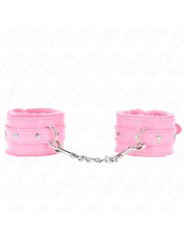 KINK - PREMIUM FUR LINED WRIST RESTRAINTS PINK WITH PINK BELT ADJUSTABLE 17-29 CM X 6 CM
