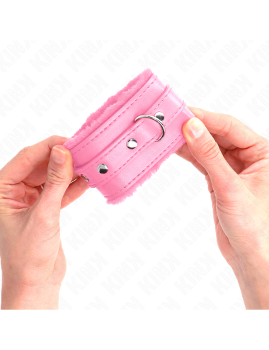 KINK - PREMIUM FUR LINED WRIST RESTRAINTS PINK WITH PINK BELT ADJUSTABLE 17-29 CM X 6 CM