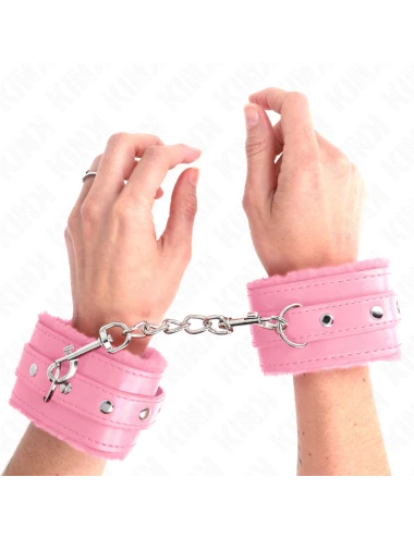 KINK - PREMIUM FUR LINED WRIST RESTRAINTS PINK WITH PINK BELT ADJUSTABLE 17-29 CM X 6 CM